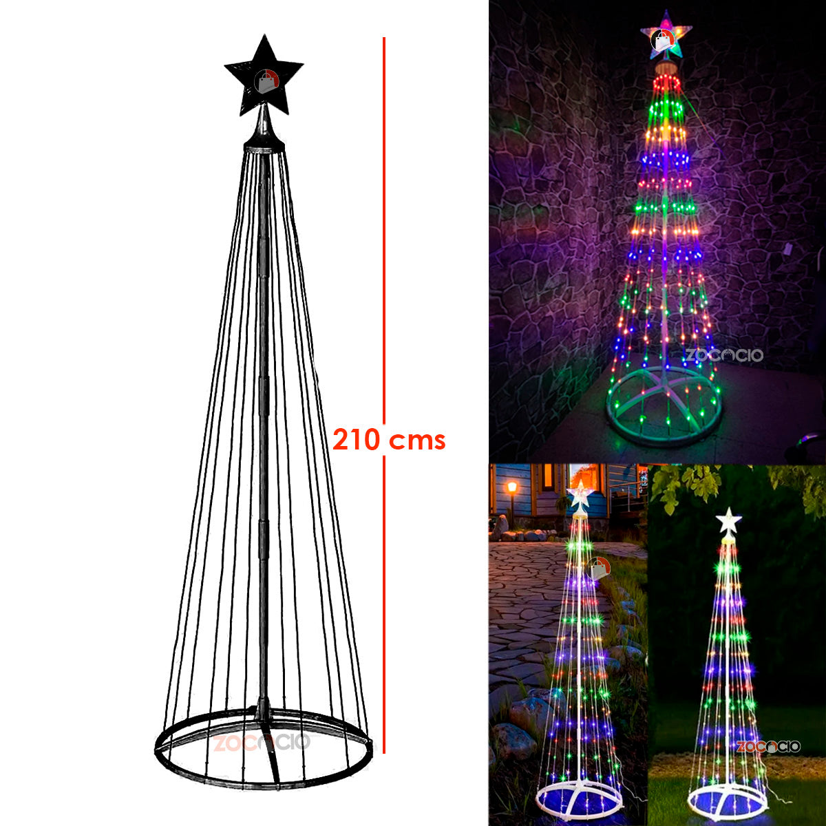 Árbol Cónico Luces Navideño Armable210cm